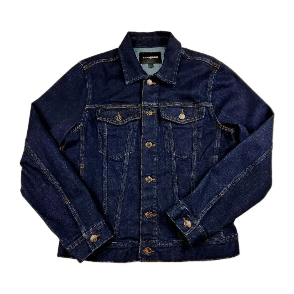 Banana Republic Denim Trucker Jacket Mens S Heritage Cotton Indigo Dark Wash